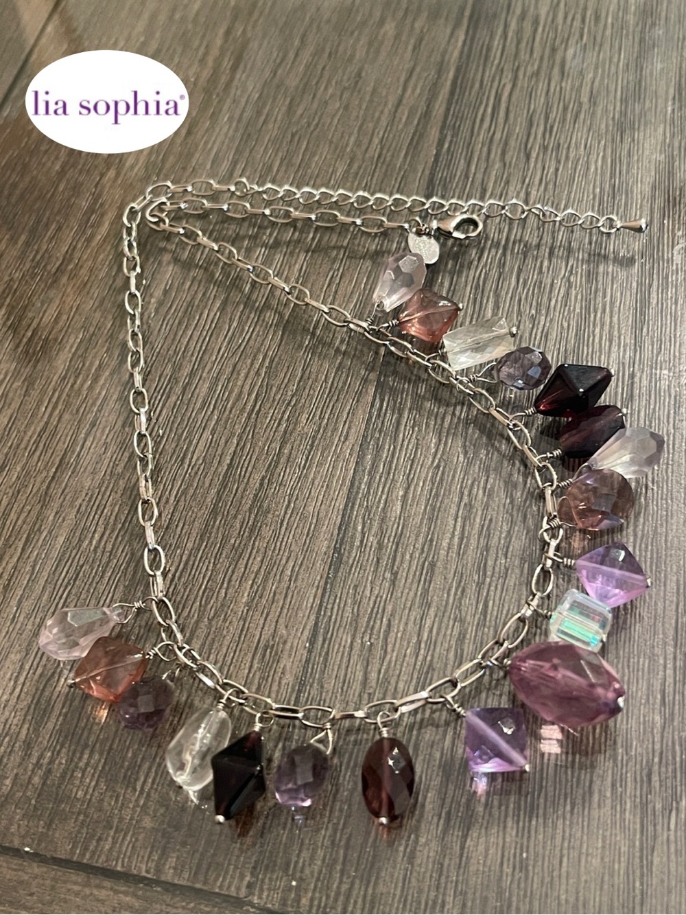 Vintage Lia Sophia Purple Crystal Bead Charm Necklace